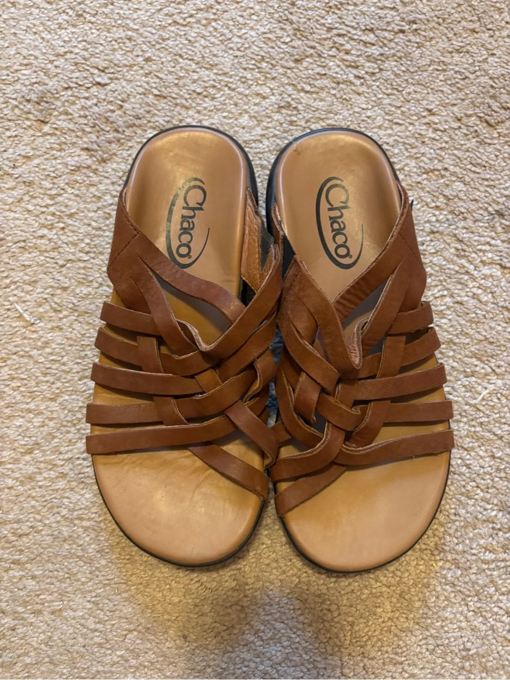 Chaco Women's Brown Leather Woven Slide Sandals